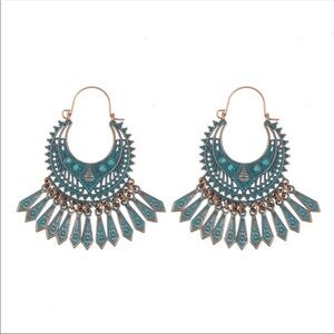 Bohemian copper patina tribal mandala dangle ear